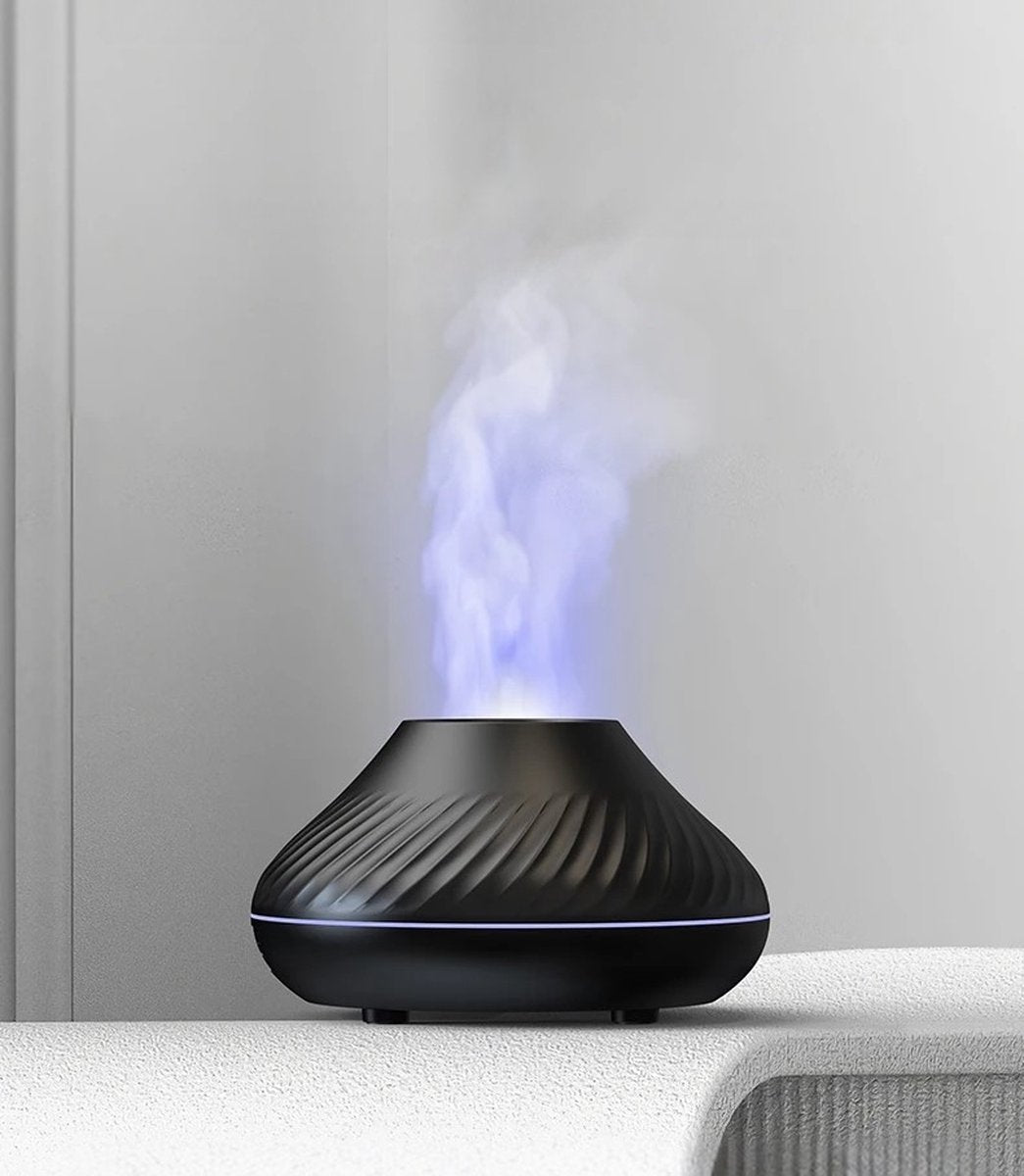 2 in 1 Aromatherapy Diffuser Volcano Flame – Ultrasonic Essential Oil Humidifier with 7-Color LED Light