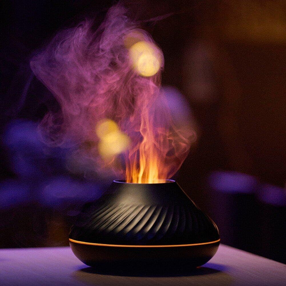 Air Flame Aroma Volcano Fire Diffuseur Pour L'Huile Essentielle, Humidificateur Électrique 7 Color Night Light Aromatherapy Ultrasonic Fool Mist Mist Diffuseur Pour La Maison, La Chambre, Le Yoga, Le