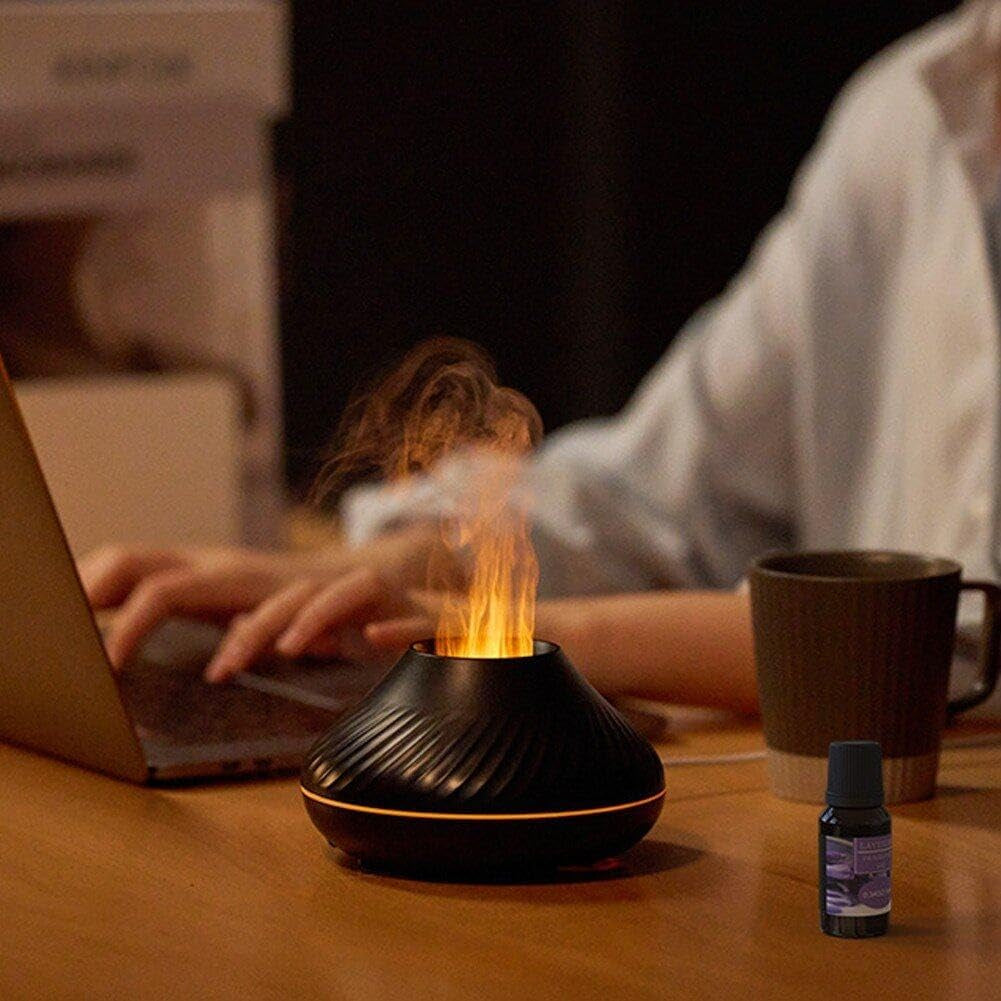 Air Flame Aroma Volcano Fire Diffuseur Pour L'Huile Essentielle, Humidificateur Électrique 7 Color Night Light Aromatherapy Ultrasonic Fool Mist Mist Diffuseur Pour La Maison, La Chambre, Le Yoga, Le