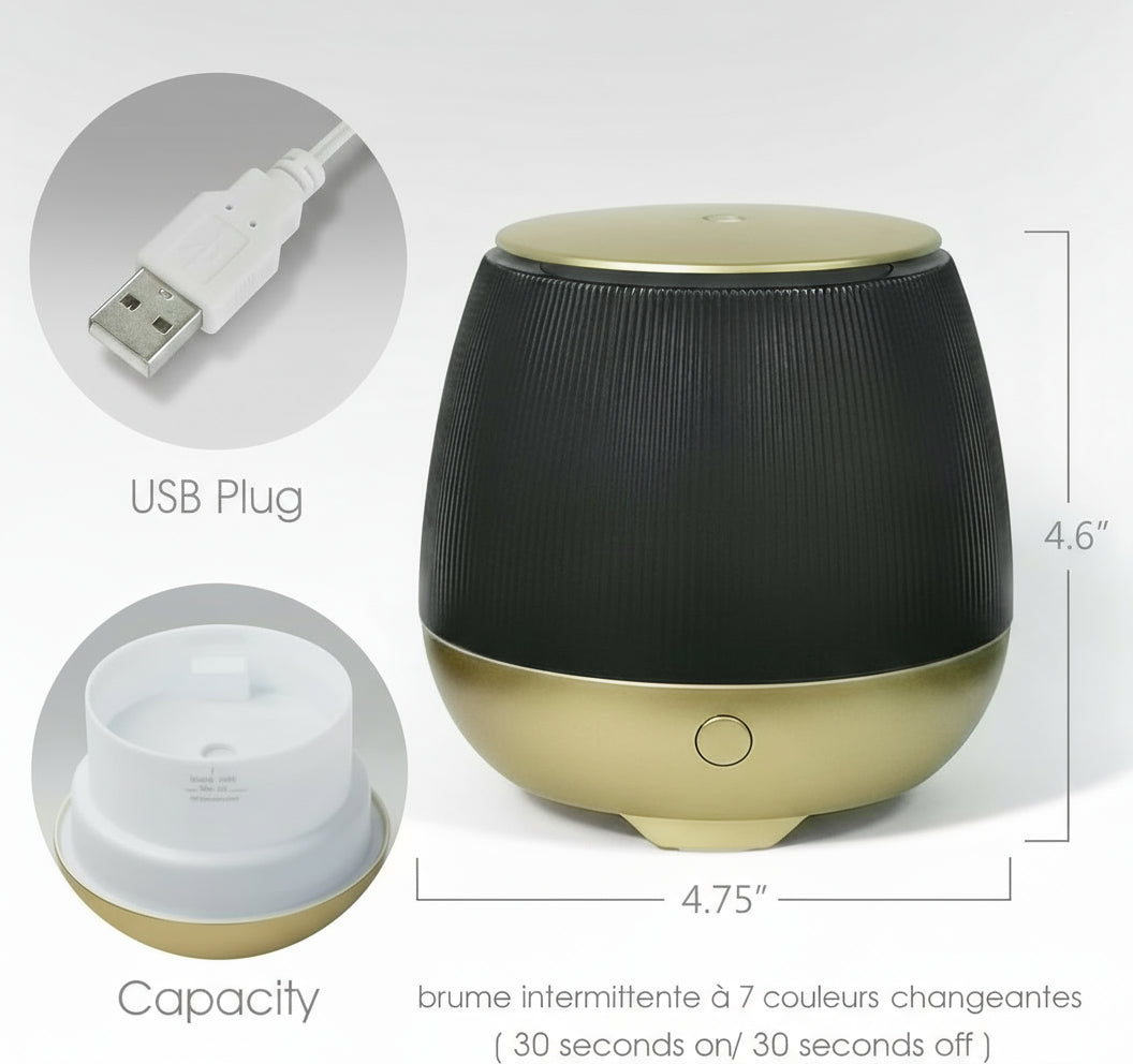 Diffuseurs D'Huiles Essentielles De 150 ML Pour La Maison, Diffuseur D'Aromathérapie avec Câble USB De Parfum À Changement De Couleur, Cadeau Noir