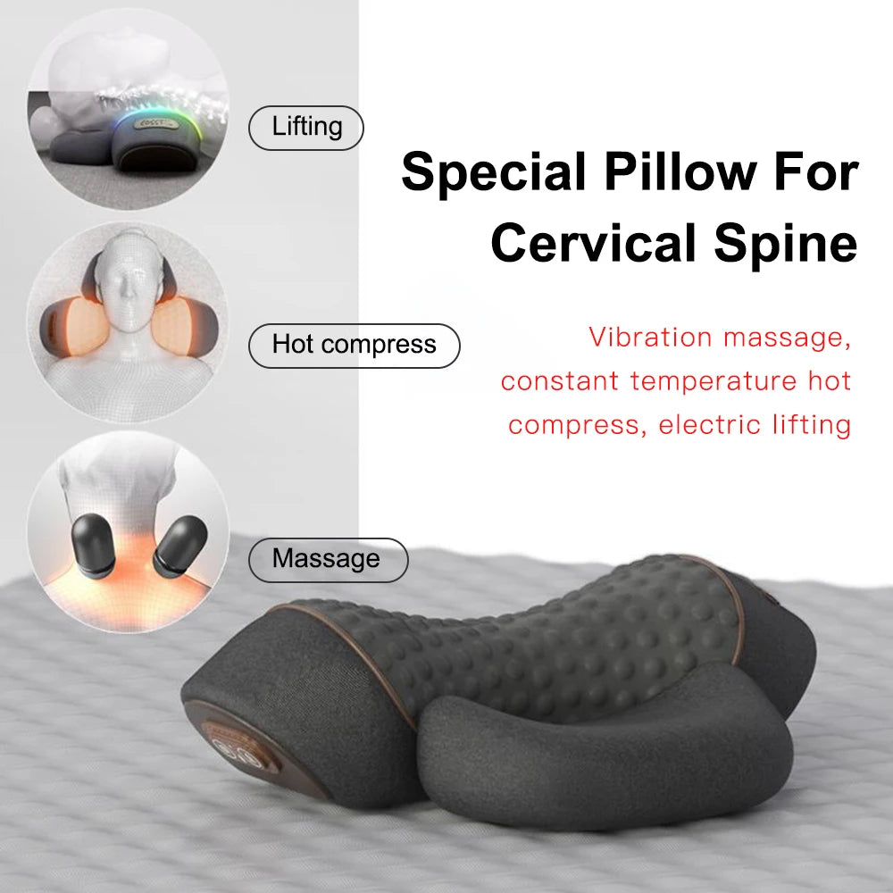 3-in-1 Neck Massager Pillow – Orthopedic Cervical Traction & Hot Compress for Neck Pain Relief