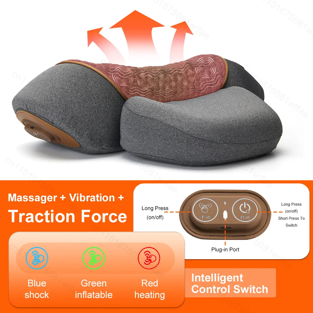 3-in-1 Neck Massager Pillow – Orthopedic Cervical Traction & Hot Compress for Neck Pain Relief