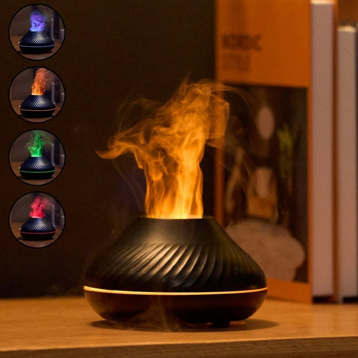 2 in 1 Aromatherapy Diffuser Volcano Flame  – Ultrasonic Essential Oil Humidifier with 7-Color LED Light