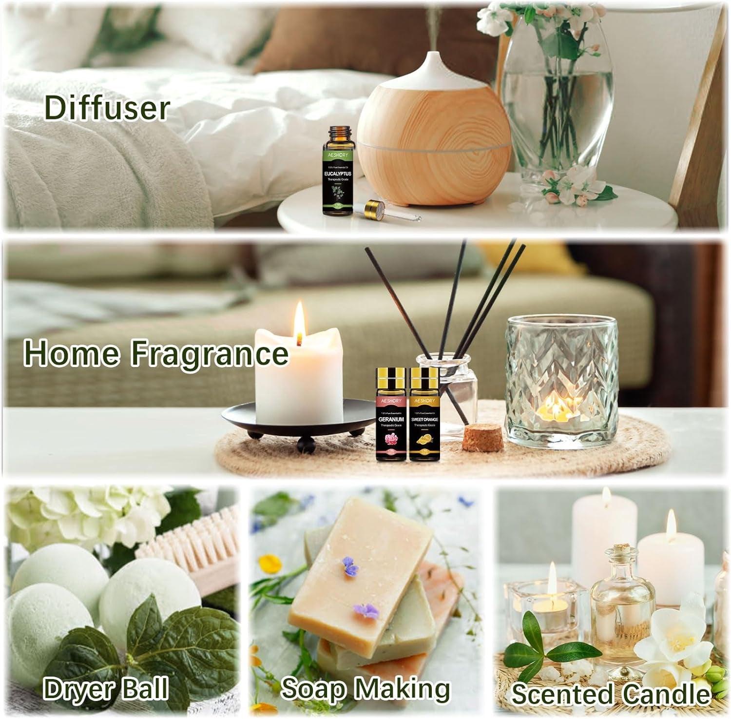 Kit Huiles Essentielles 20 X 5ML, Huiles Essentielles Aromathérapie 100% Pures & Naturelle Pour Diffuseurs, SPA, Massage, Bain, Idéal Coffret Cadeau - Lavande, Jasmin, Eucalyptus, Romarin